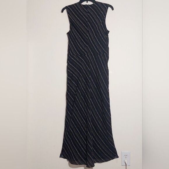 EUC THEORY Women's 100% Silk Draped Tucked Midi Dress Black White Size 8 - Picture 9 of 14